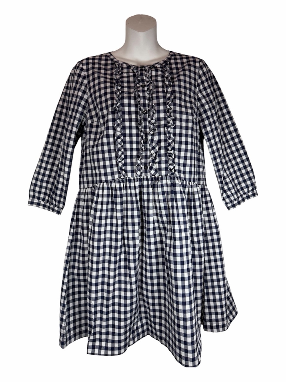 Gingham Dress Navy Draper James Wanda Ruffle Placket XS Cottagecore Preppy South